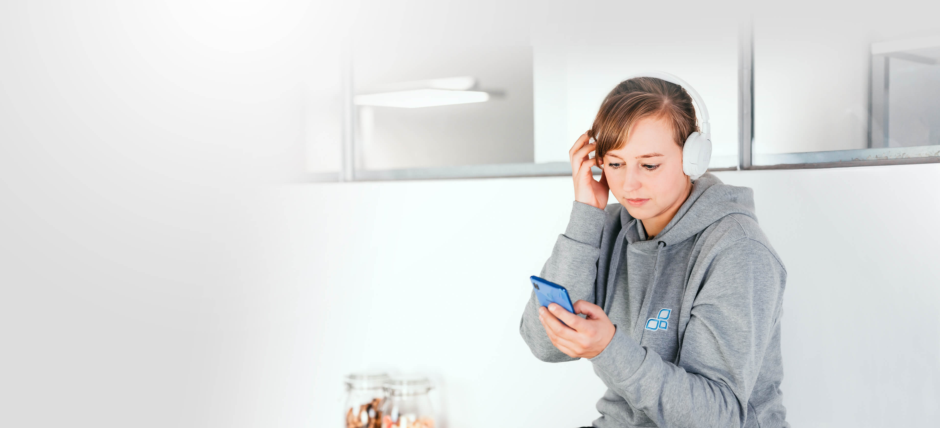 Someone listening to a podcast